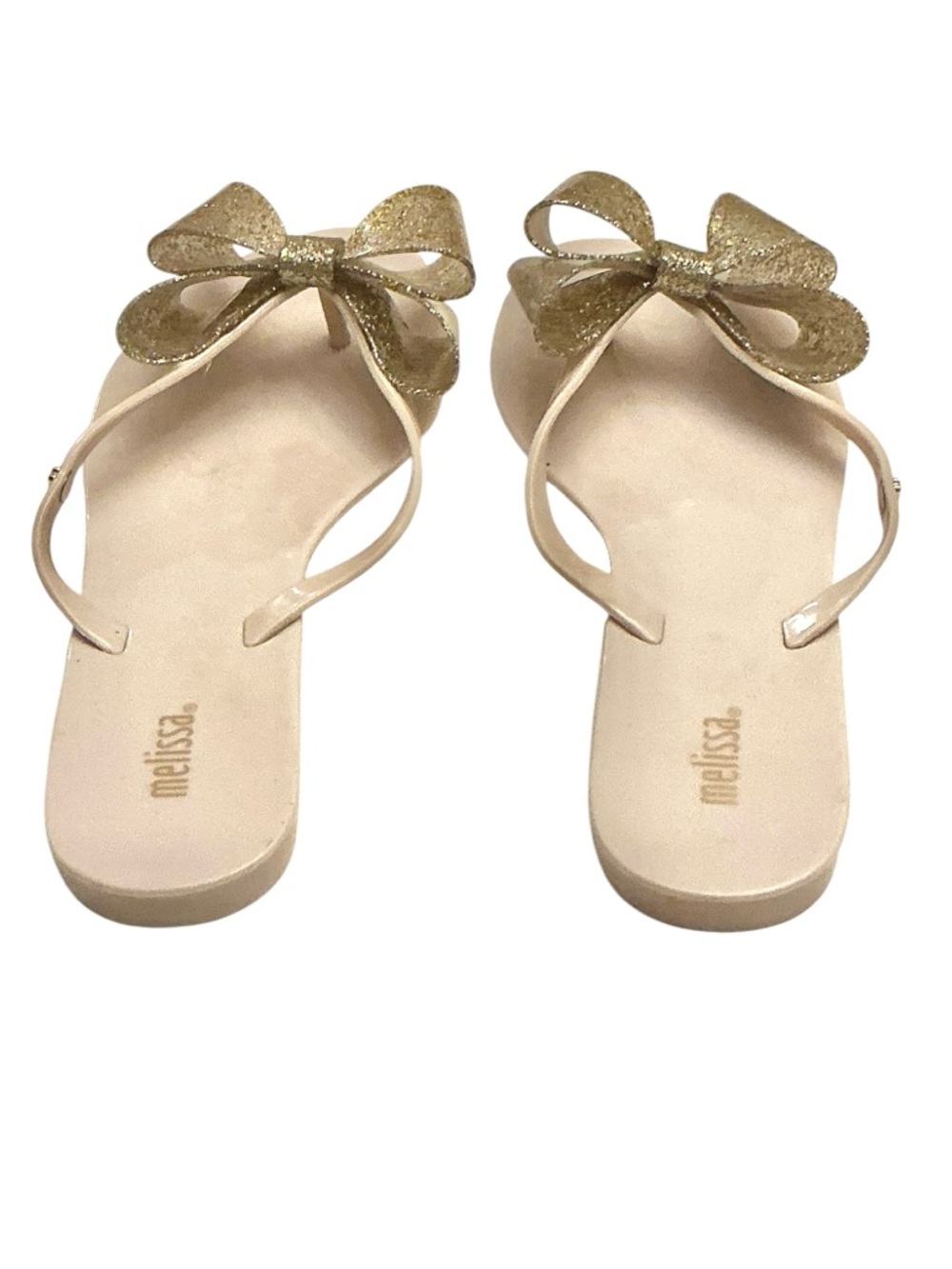 Melissa Harmonic Bow III PVC Gold Glitter Bow Flat Thong Flipflop Sandal Size: 8 - Picture 11 of 15